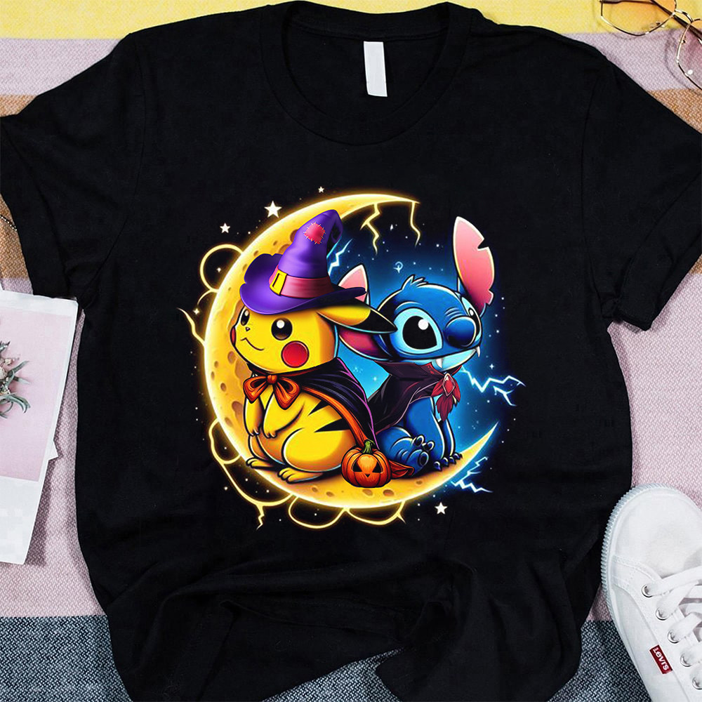 Pikachu Stitch Halloweenhirt Horror Halloween Cute T-Shirt Oregontrailrvpk Shirt