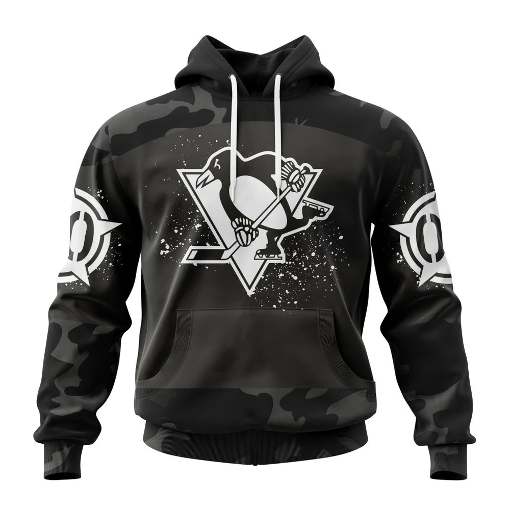 Pittsburgh Penguins Special Black Camo Design For Veterans Day All Over Print Hoodie Style 66271