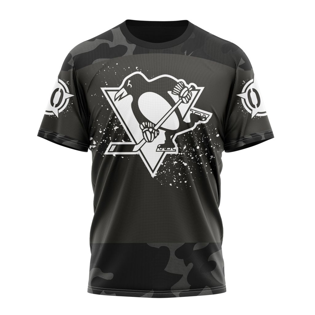 Pittsburgh Penguins Special Black Camo Design For Veterans Day Personalized Name And Number T-Shirt Oregontrailrvpk Shirt