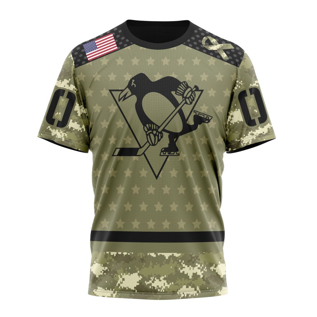 Pittsburgh Penguins Special Camo Military Appreciation Personalized Name And Number T-Shirt Oregontrailrvpk Shirt