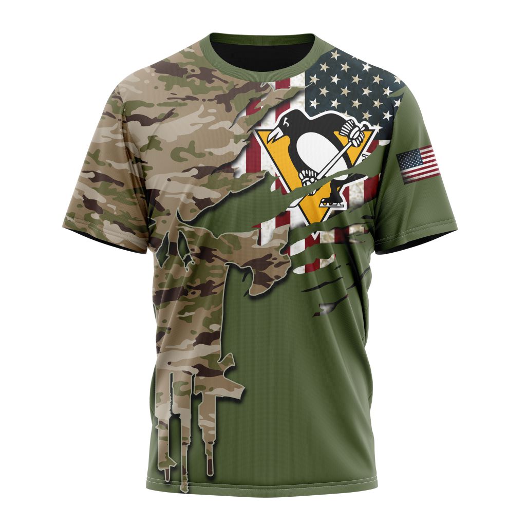 Pittsburgh Penguins Special Camo Skull Design Personalized Name And Number T-Shirt Oregontrailrvpk Shirt