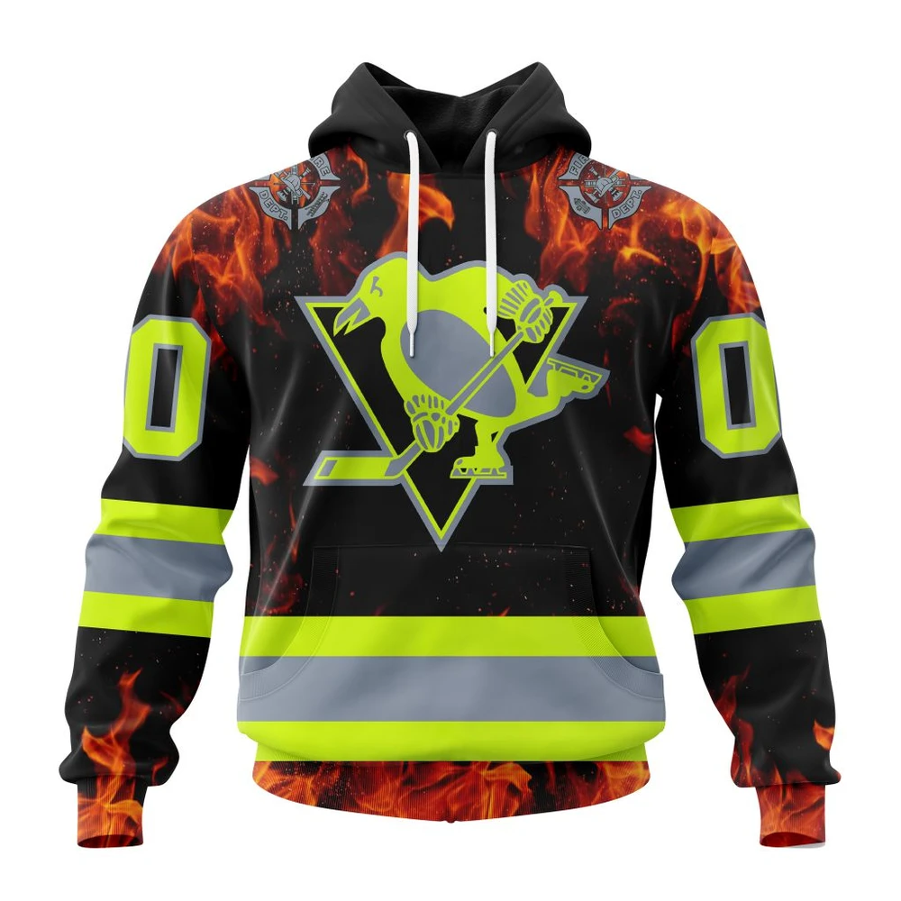 Pittsburgh Penguins Special Design Honoring Firefighters All Over Print Hoodie Style 66274