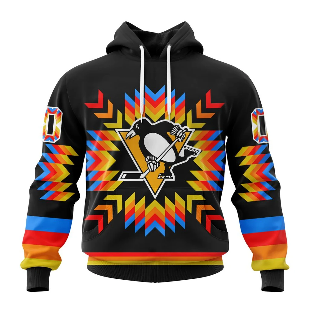 Pittsburgh Penguins Special Design With Native Pattern All Over Print Hoodie Style 15867