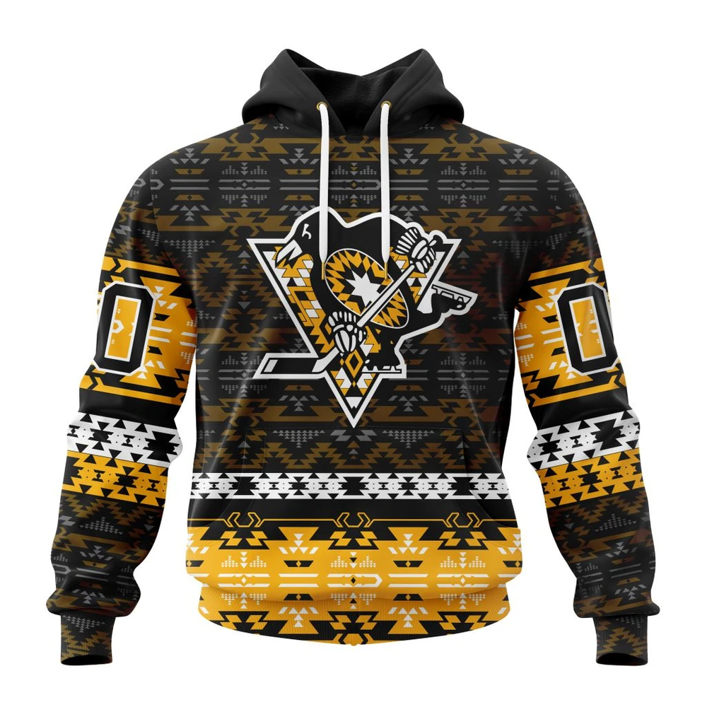 Pittsburgh Penguins Special Design With Native Pattern All Over Print Hoodie Style 19881