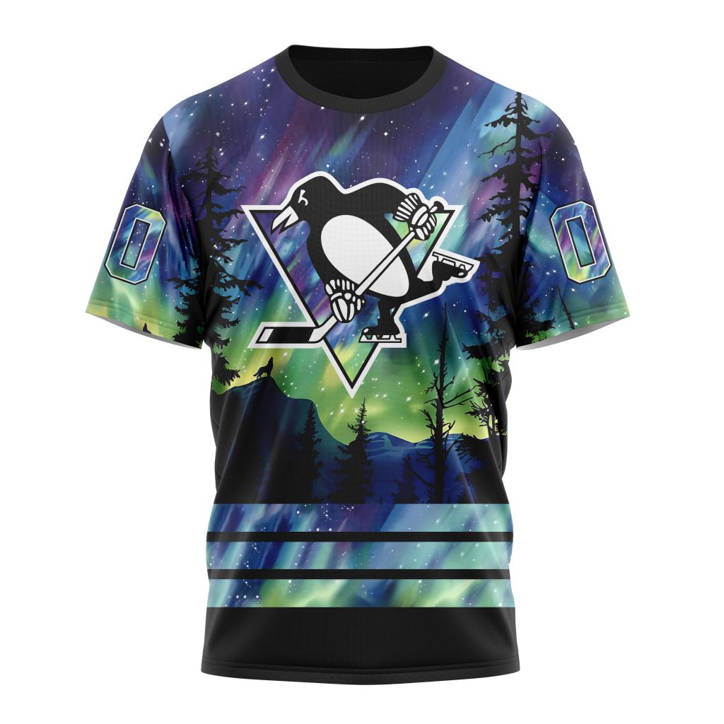 Pittsburgh Penguins Special Design With Northern Lights 01 Personalized Name And Number T-Shirt Oregontrailrvpk Shirt
