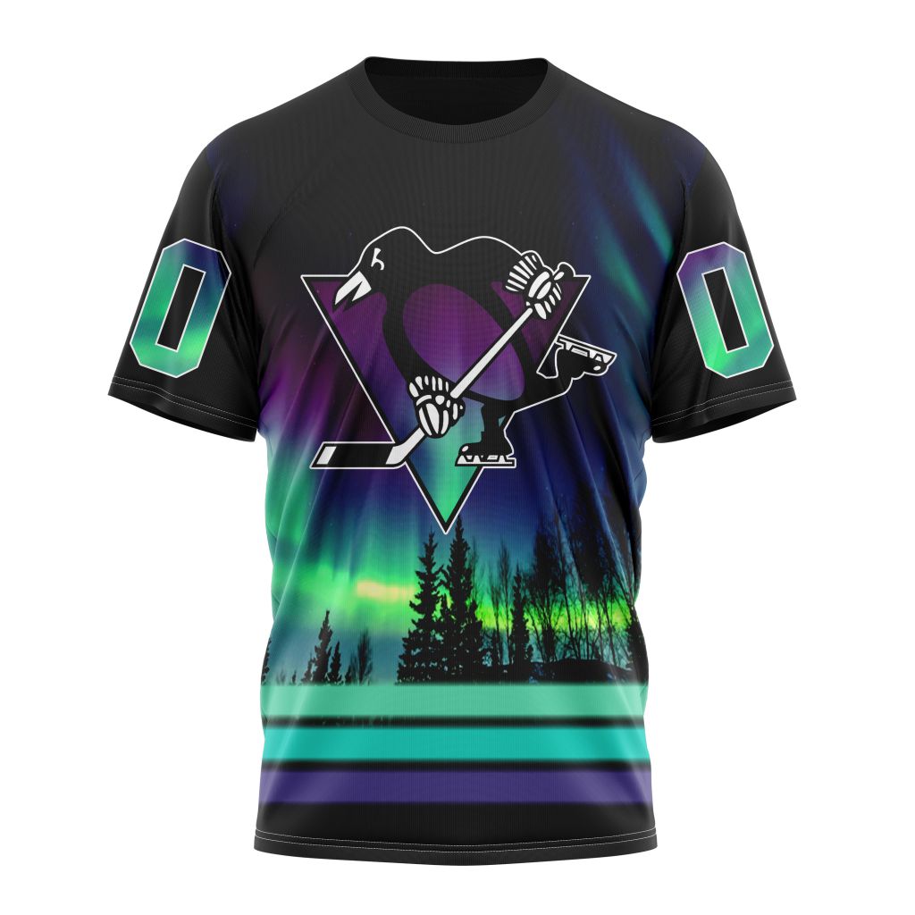 Pittsburgh Penguins Special Design With Northern Lights Personalized Name And Number T-Shirt Oregontrailrvpk Shirt