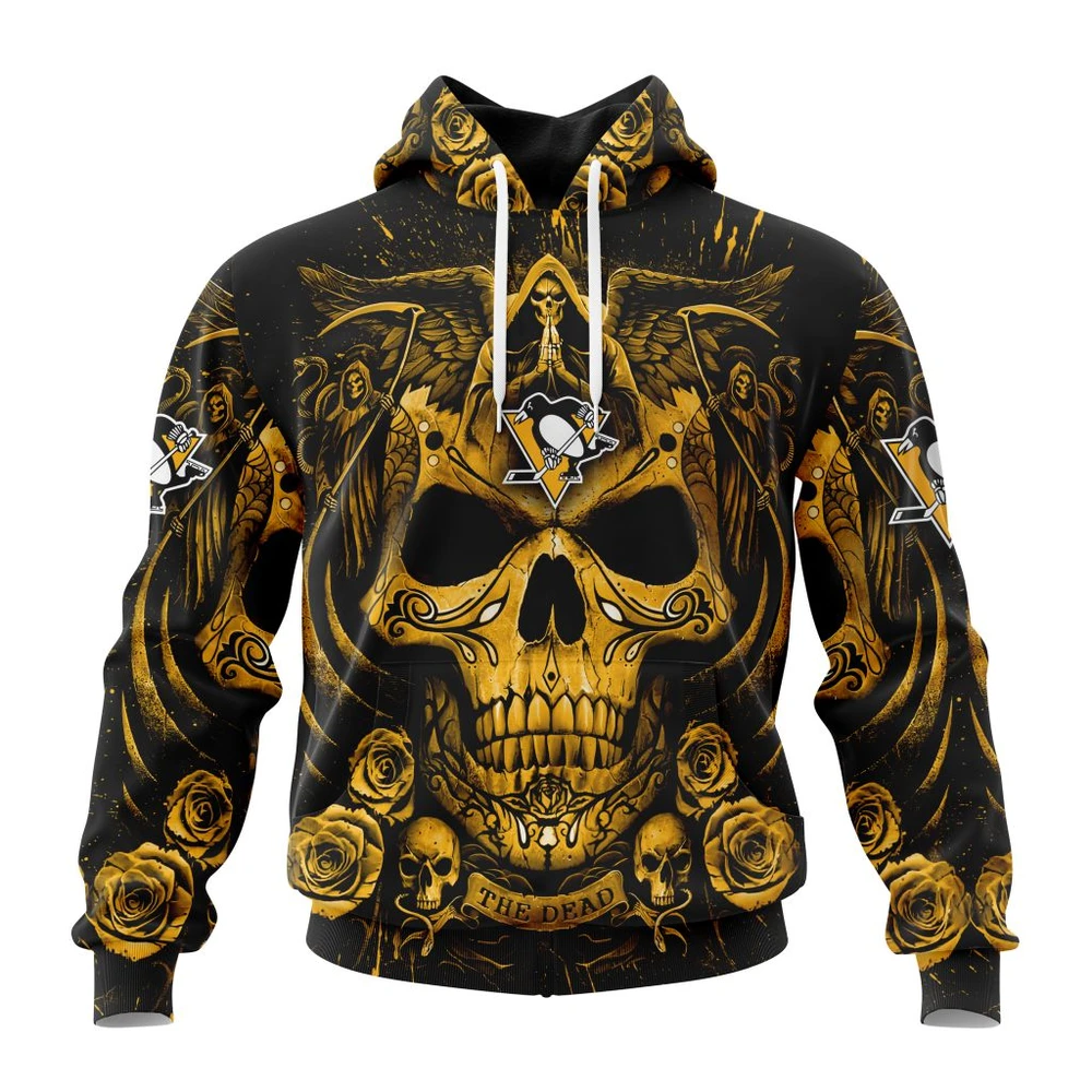 Pittsburgh Penguins Special Design With Skull Art All Over Print Hoodie Style 76938