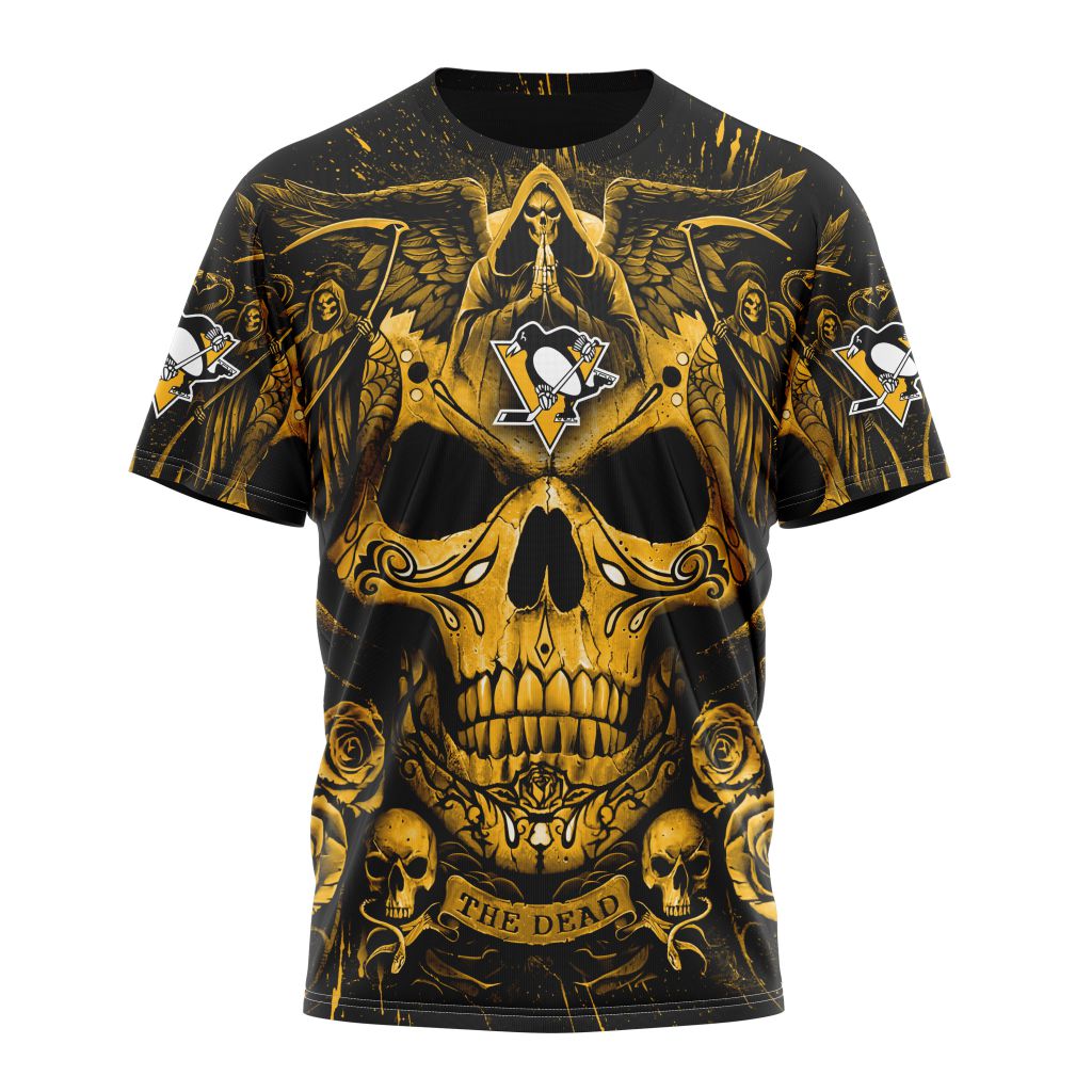 Pittsburgh Penguins Special Design With Skull Art Personalized Name And Number T-Shirt Oregontrailrvpk Shirt