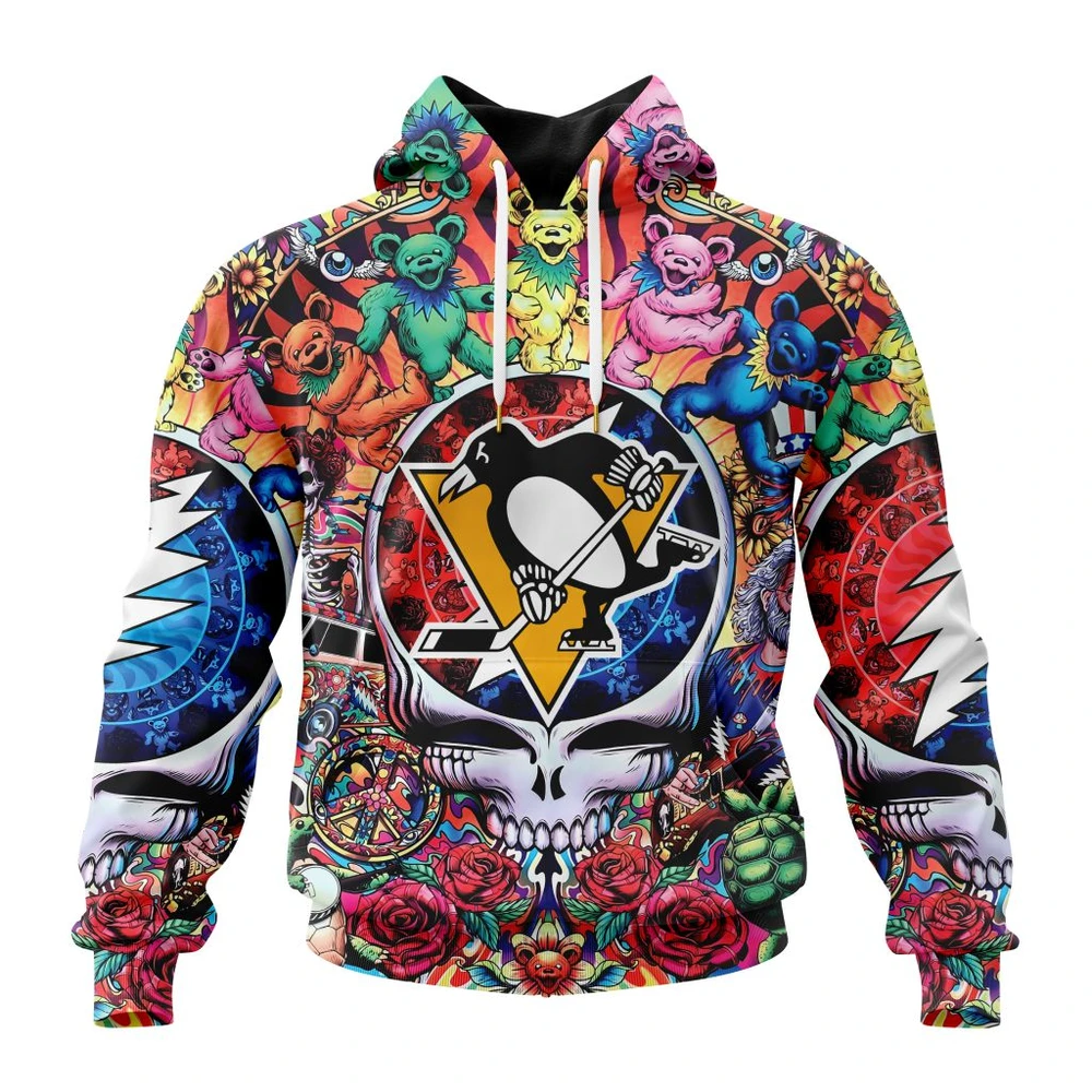 Pittsburgh Penguins Special Grateful Dead Design All Over Print Hoodie Style 73647