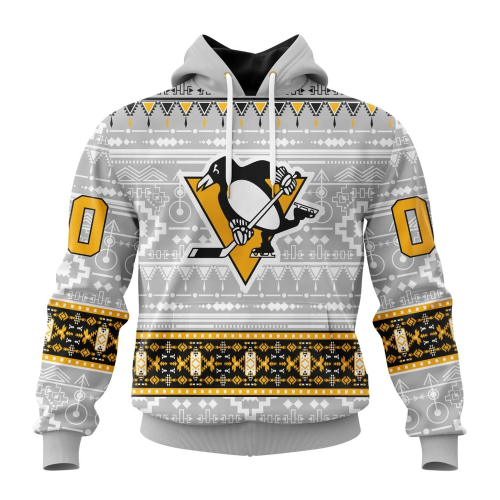 Pittsburgh Penguins Special Native Design All Over Print Hoodie Style 38172