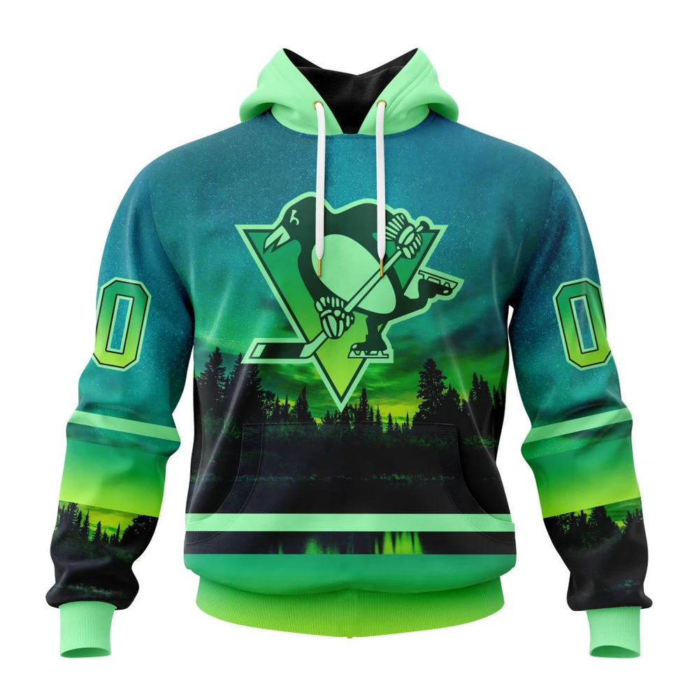 Pittsburgh Penguins Special Northern Lights Design All Over Print Hoodie Style 55945