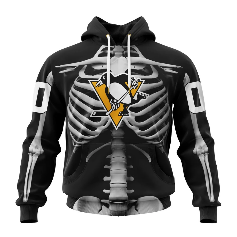 Pittsburgh Penguins Special Skeleton Costume For Halloween All Over Print Hoodie Style 22363
