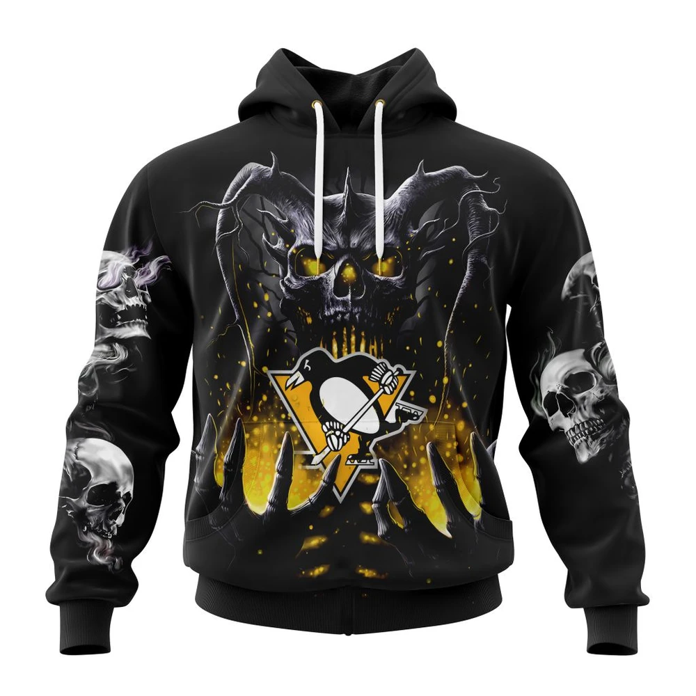 Pittsburgh Penguins Special Skull Art Design All Over Print Hoodie Style 27275