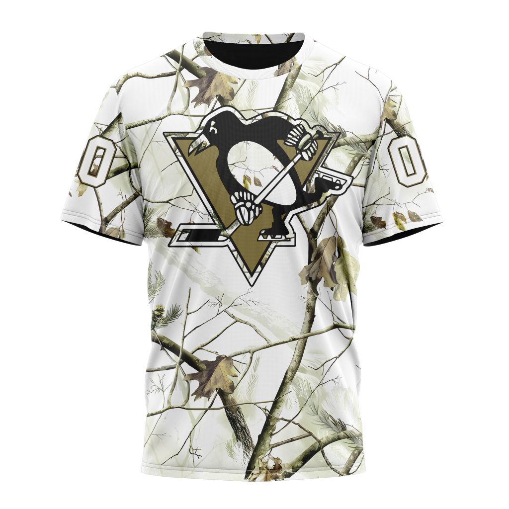 Pittsburgh Penguins Special White Winter Hunting Camo Design Personalized Name And Number T-Shirt Oregontrailrvpk Shirt