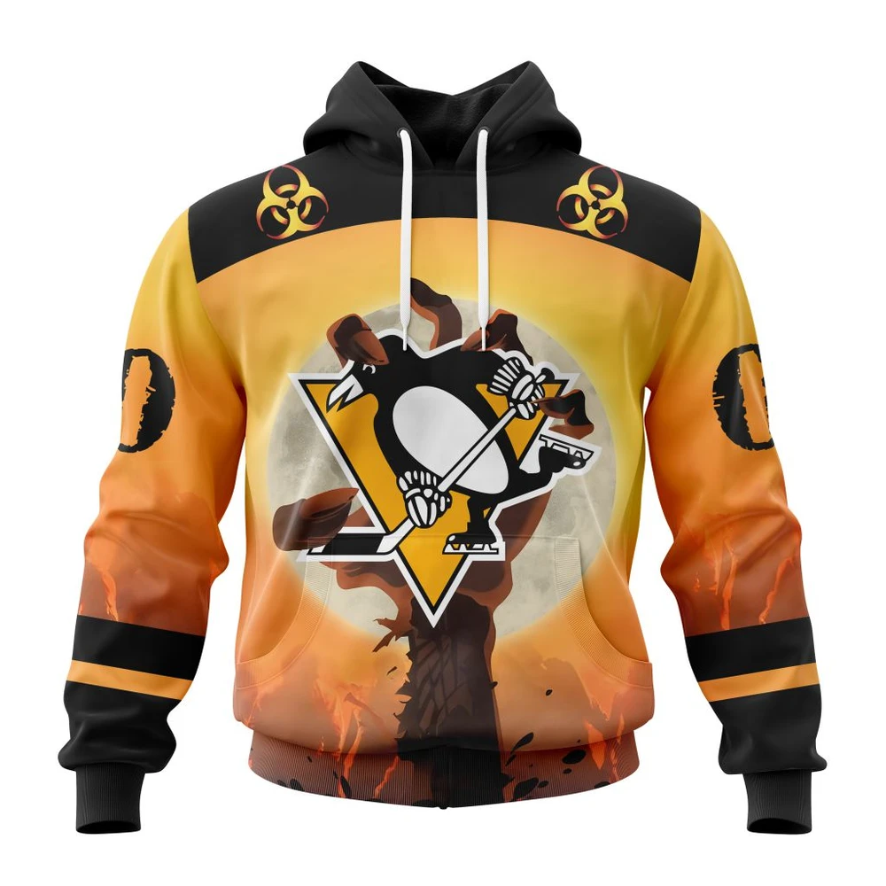 Pittsburgh Penguins Special Zombie Design For Halloween All Over Print Hoodie Style 55650