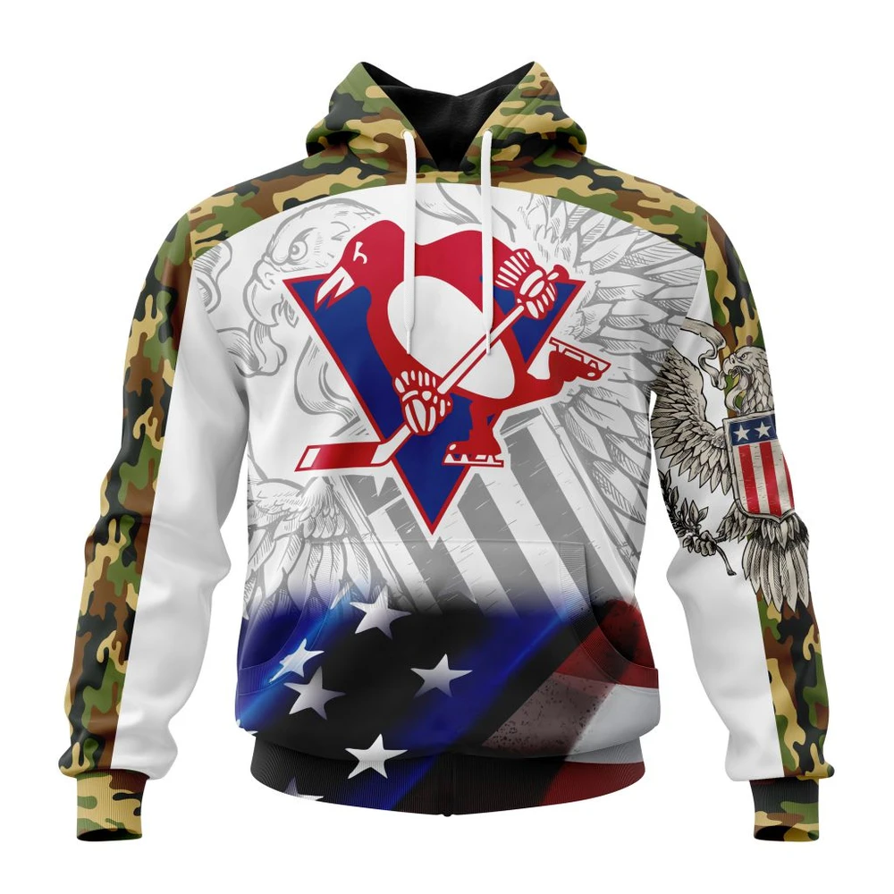 Pittsburgh Penguins Specialized Design With Our America Flag And Our America Eagle All Over Print Hoodie Style 80397