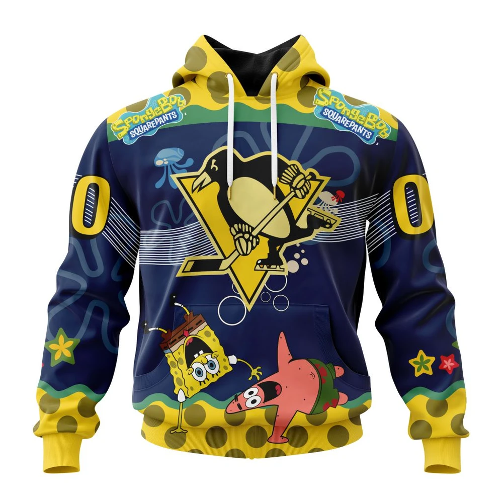 Pittsburgh Penguins Specialized Jersey With Spongebob All Over Print Hoodie Style 40616