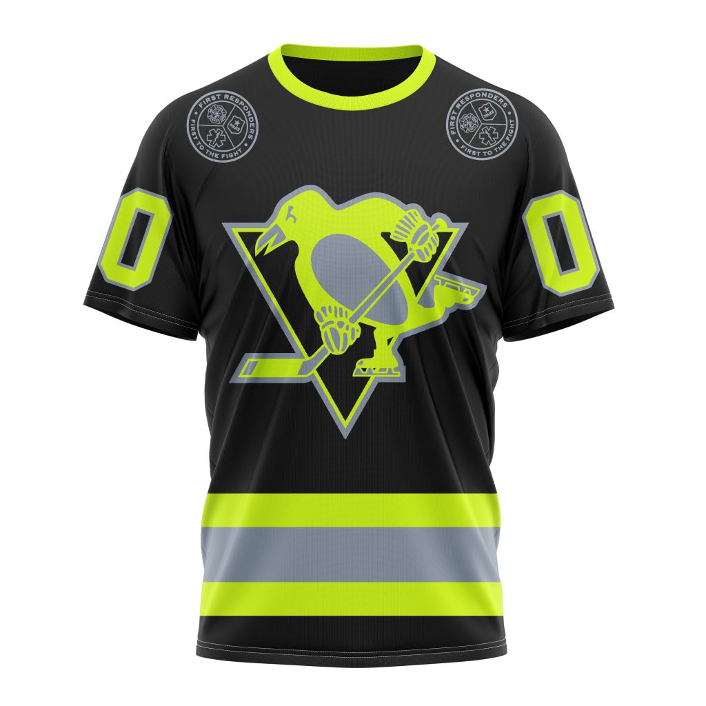 Pittsburgh Penguins Specialized Unisex Kits With FireFighter Uniforms Color Personalized Name And Number T-Shirt Oregontrailrvpk Shirt