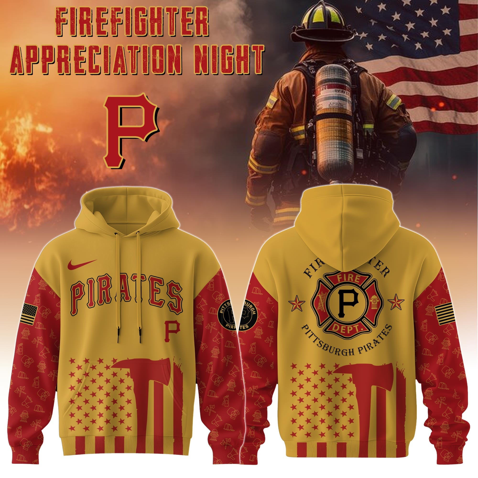 Pittsburgh Pirates MLB X Firefighter Appreciation Night Hoodie