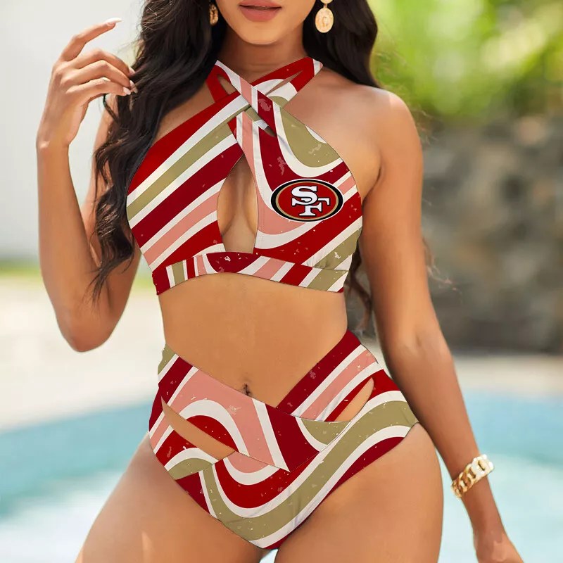 Pittsburgh Steelers Womens 2Pcs Bikini Swimsuit Criss Cross Cutout Bathing Suit St5167