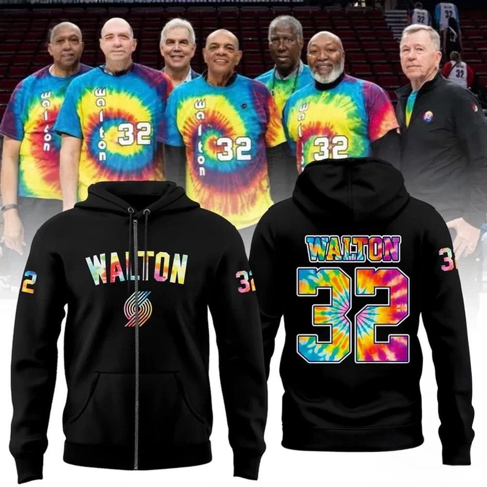Portland Trail Blazers Bill Walton Tribute 2025 Black Zip Hoodie Basketball Fans Gift