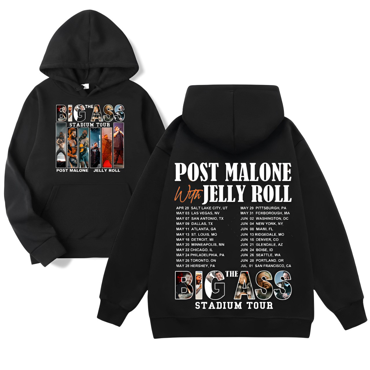 Post Malone Jelly Roll The Big Ass Stadium Tour Merch Hoodie 2025 Best