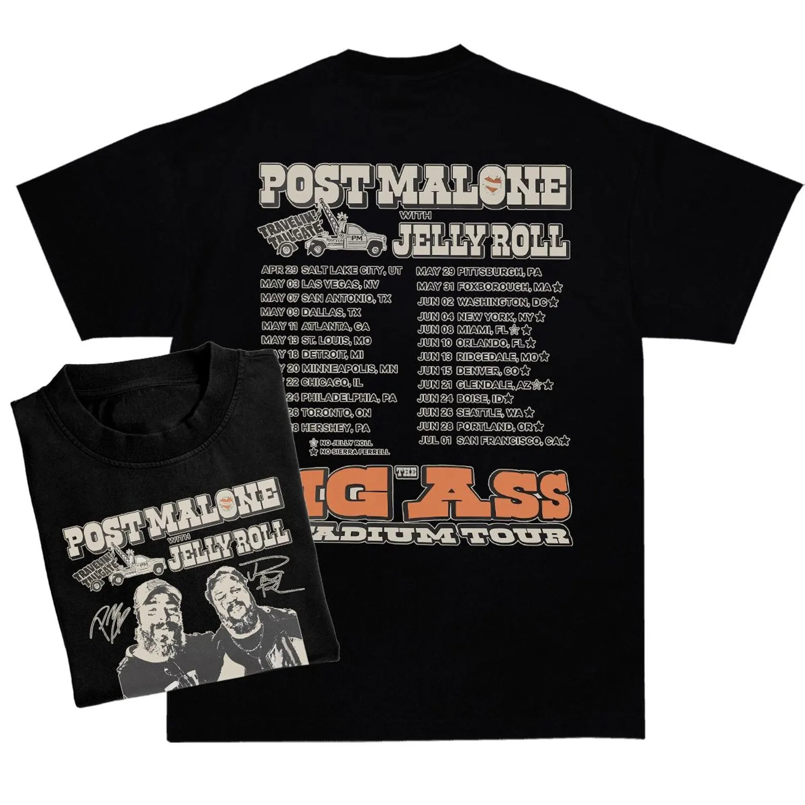 Post Malone Jelly Roll The Big Ass Stadium Tour Merch T-Shirt 2025 For Him Her Oregontrailrvpk Shirt