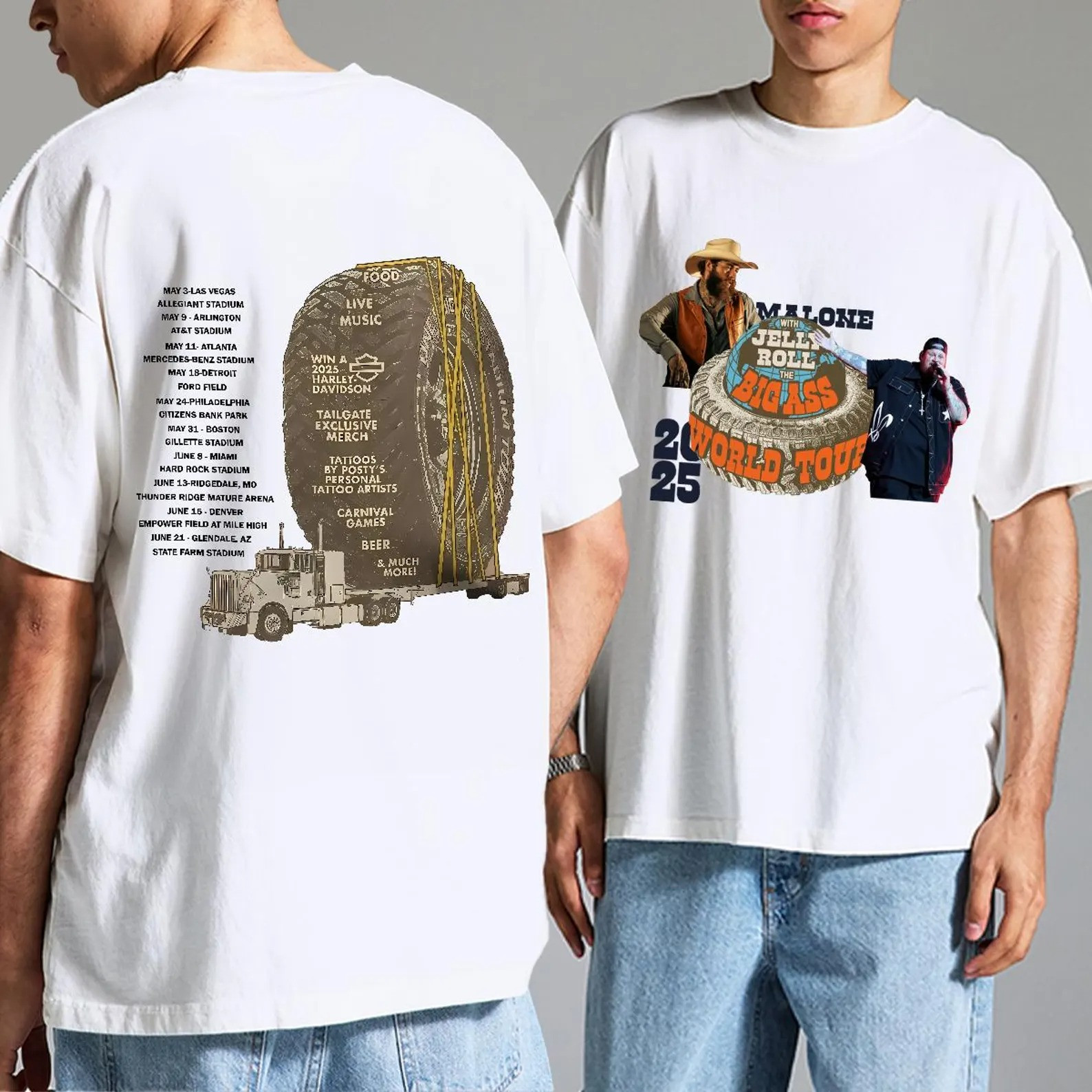 Post Malone Jelly Roll The Big Ass Stadium Tour Merch T-Shirt 2025 Great Oregontrailrvpk Shirt