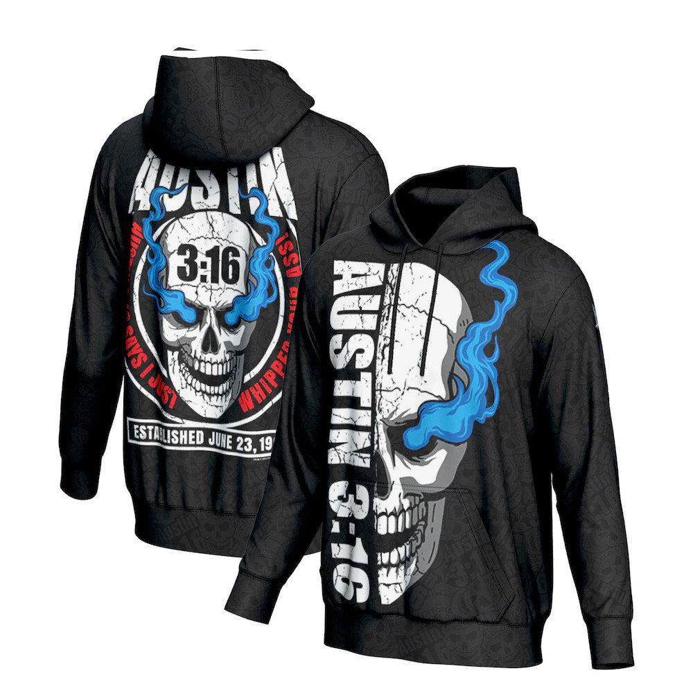 ProSphere Black Stone Cold Steve Austin 3 16 Skull Pullover Hoodie Bonus Dad Gifts