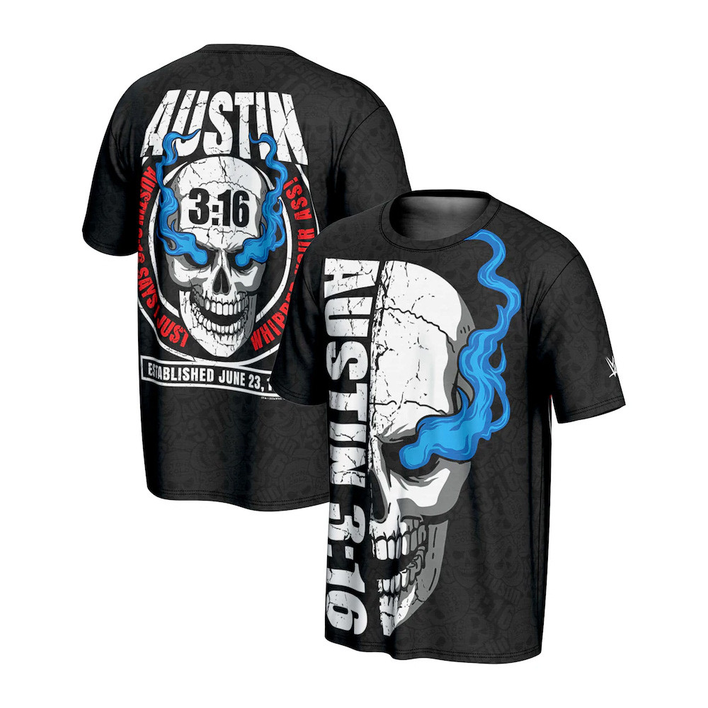 ProSphere Black Stone Cold Steve Austin 3 16 Skull T-Shirt Bonus Dad Gifts Oregontrailrvpk Shirt