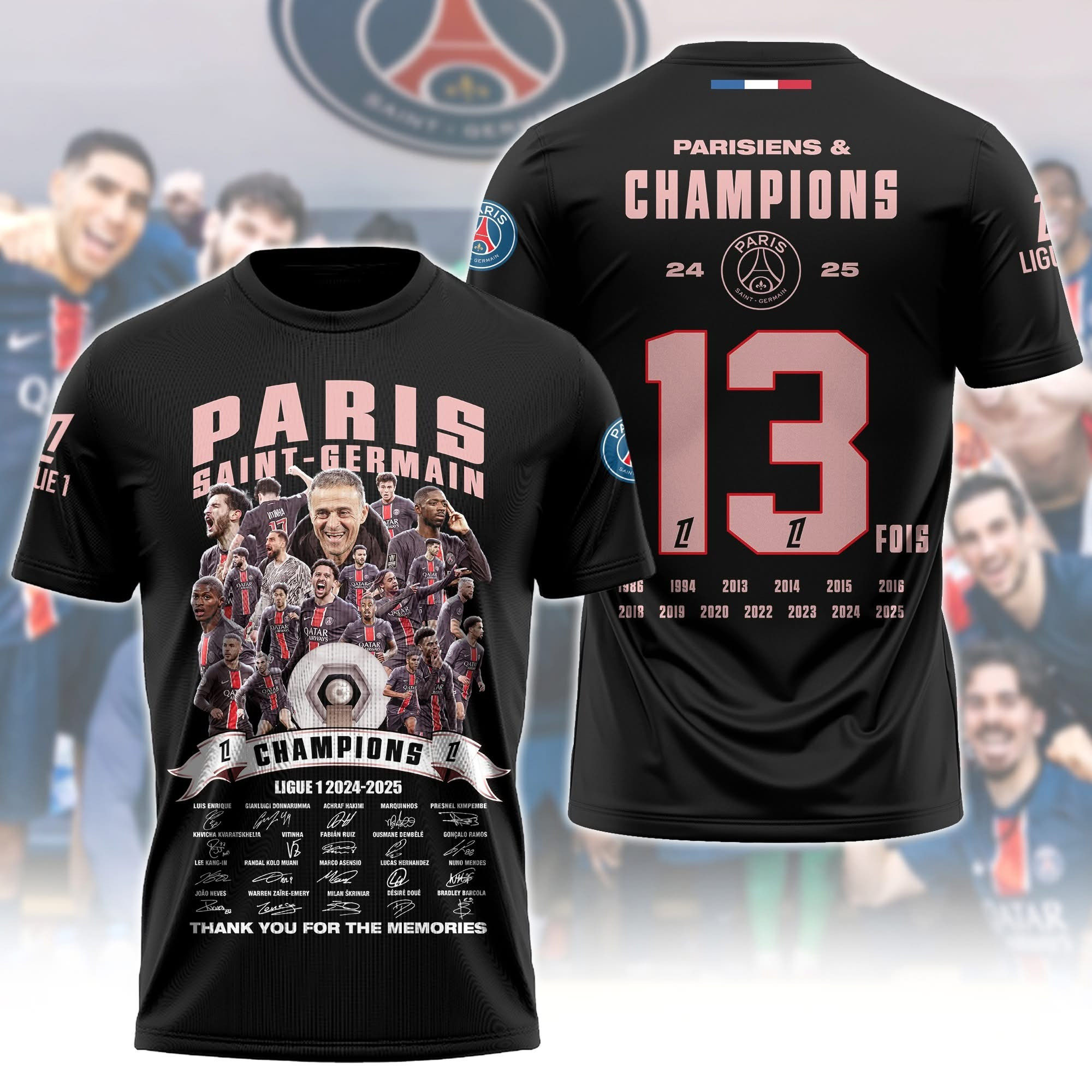 PSG Champions Ligue 1 2024 25 T-Shirt Thank You For Memories Paris Saint-Germain F.C Merch Oregontrailrvpk Shirt