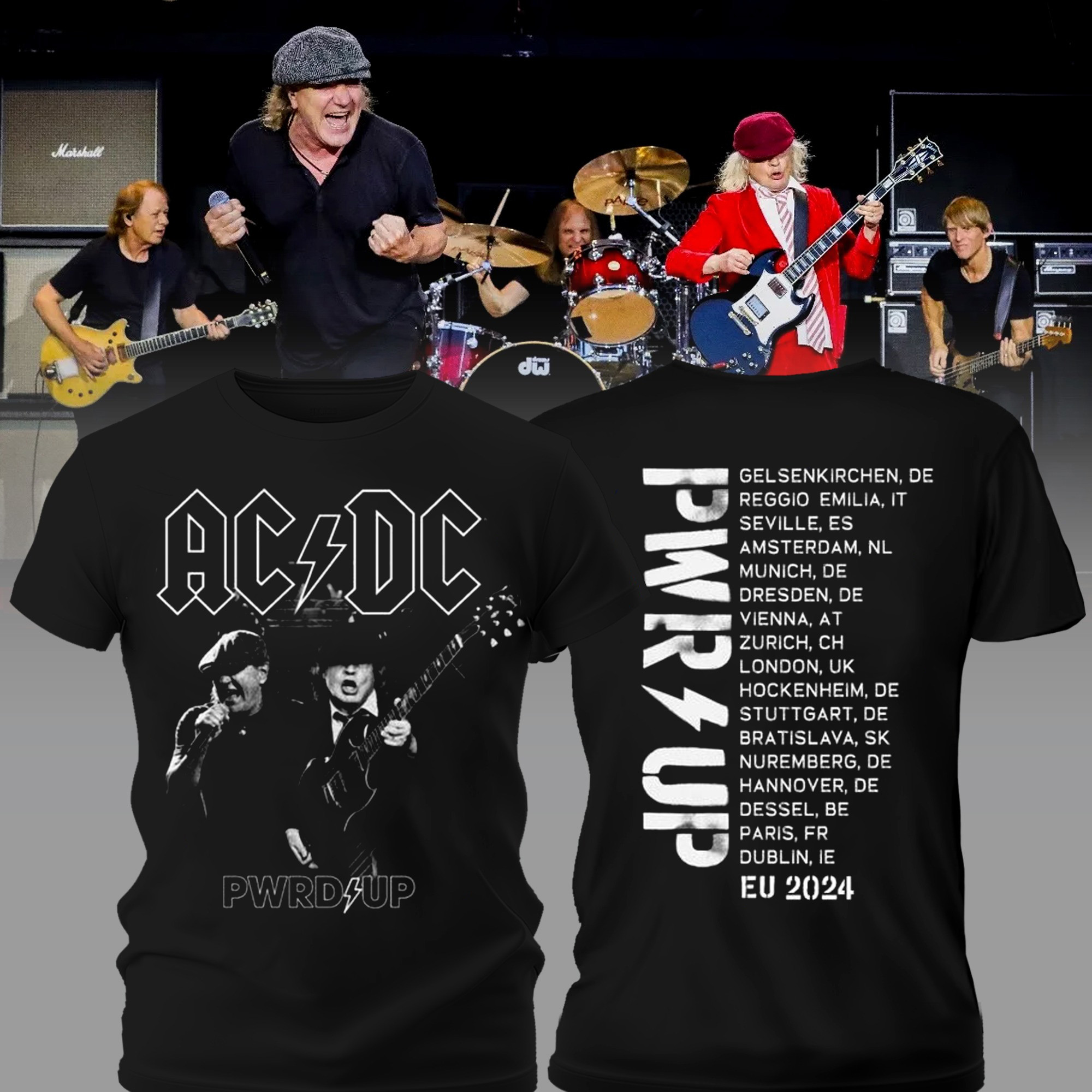 PWR UP Black and White Tour T-Shirt Music Lovers Gifts Oregontrailrvpk Shirt
