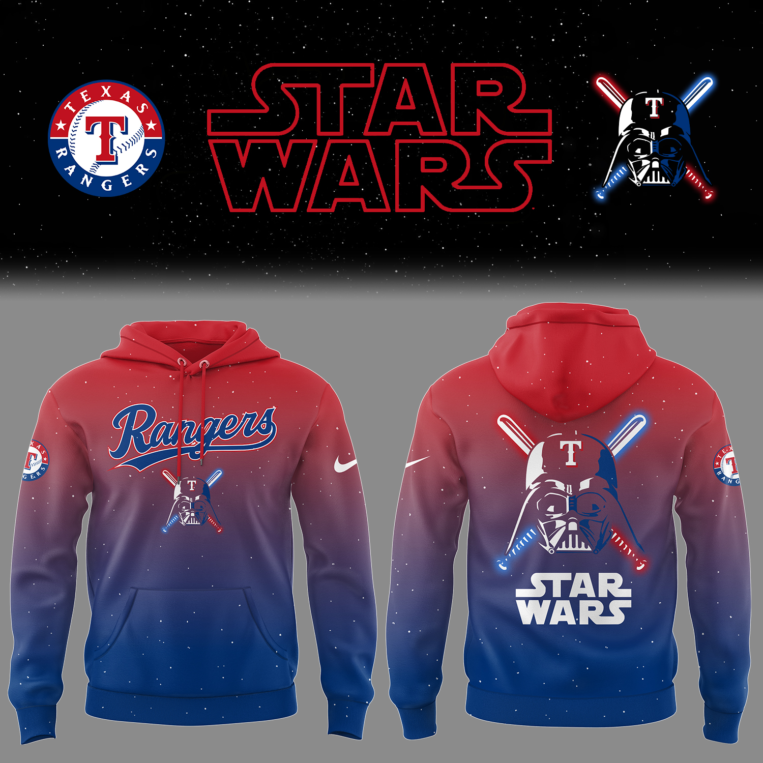Rangers Baseball 2025 Rangers x Stars Wars Hoodie