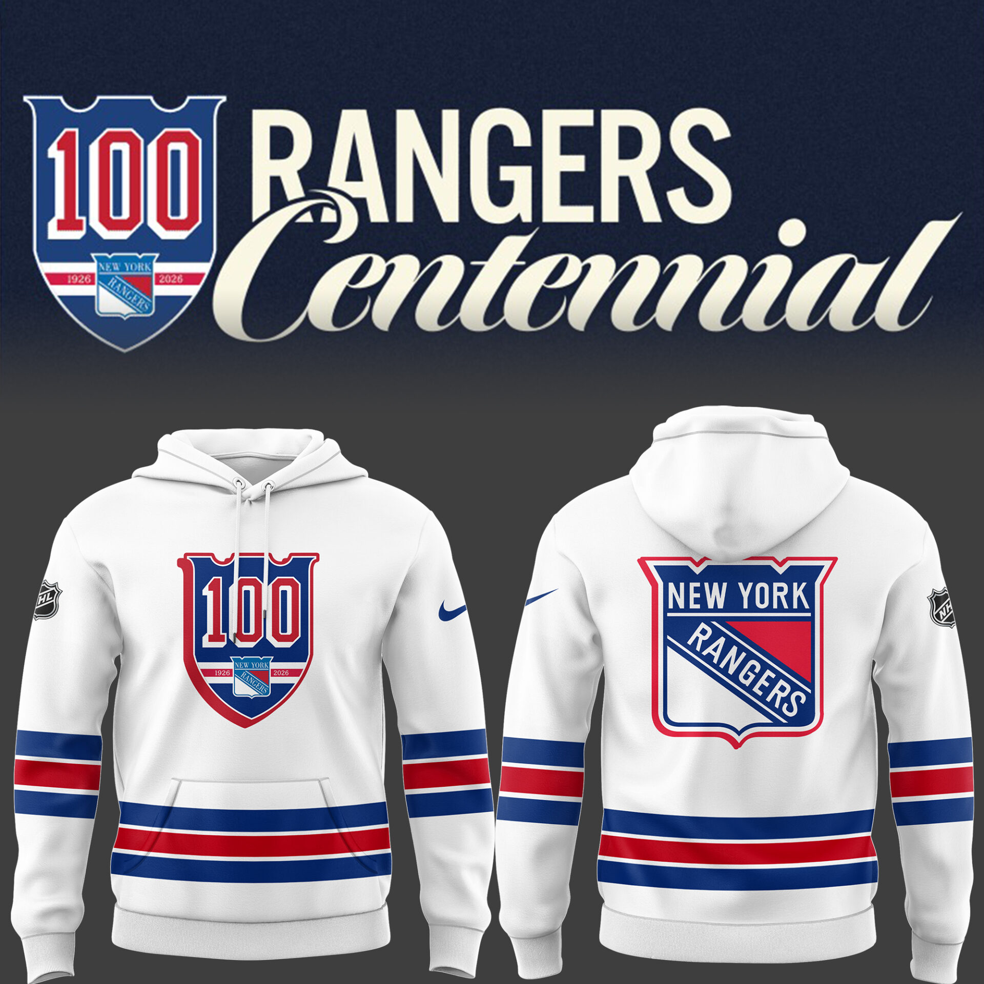 Rangers Hackeys 2025 Rangers Centennial White Hoodie Best