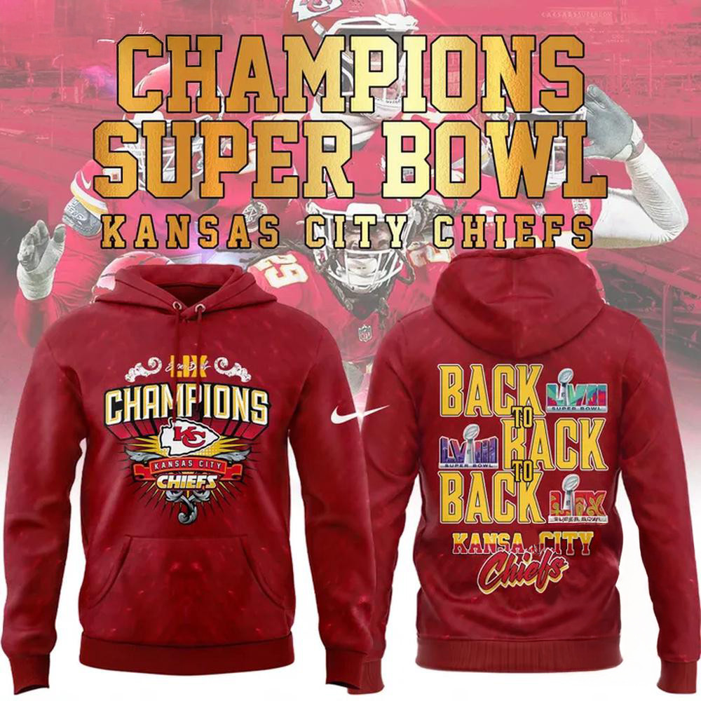 Red Kansas City Chiefs Super Bowl LIX 2025 Champions Hoodie