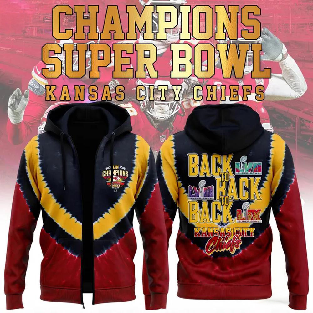 Red Kansas City Chiefs Super Bowl LIX Champions Shield Zip Hoodie Football