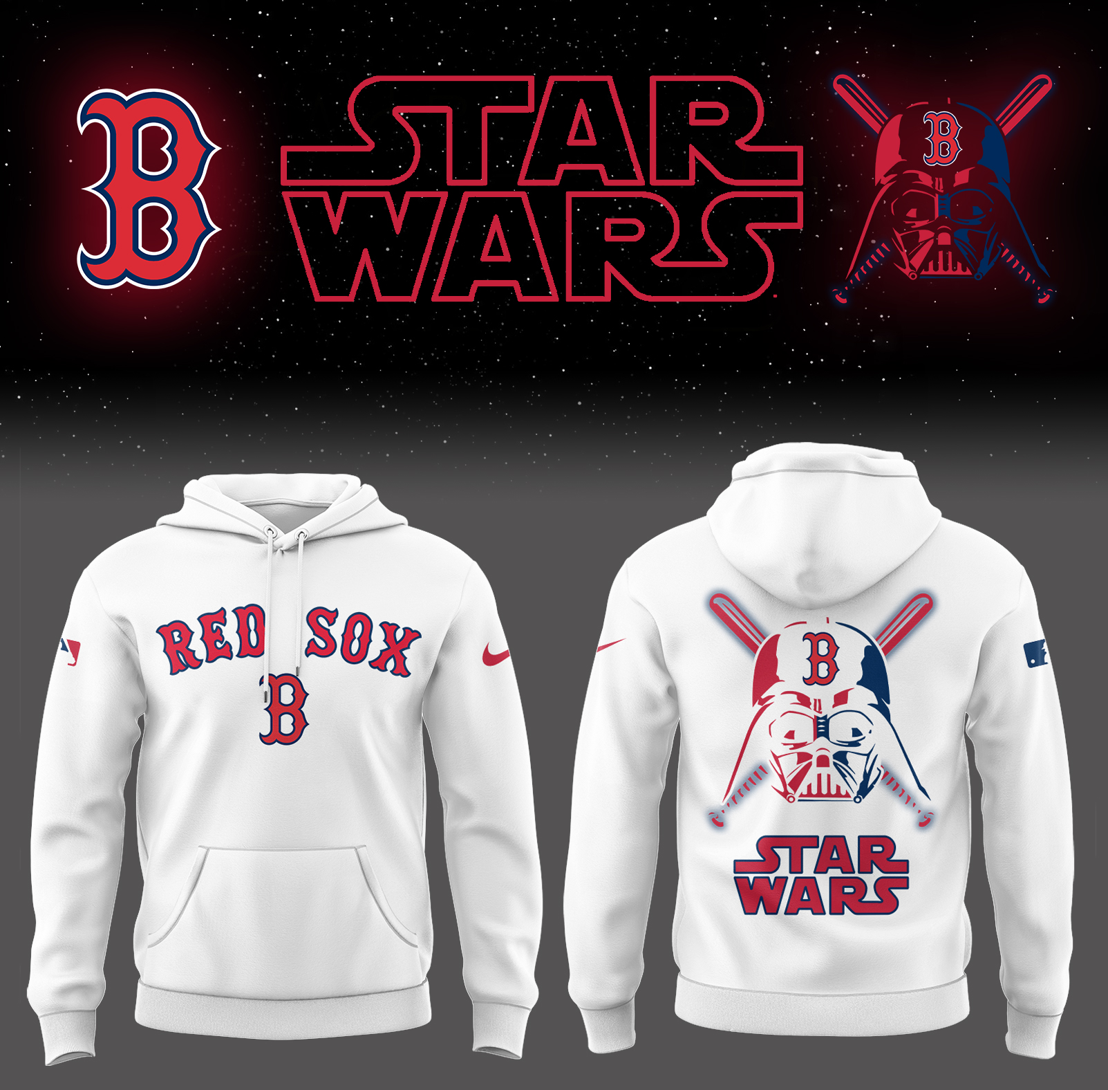 Red Sox Baseball 2025 Red Sox x Star Wars White Hoodie