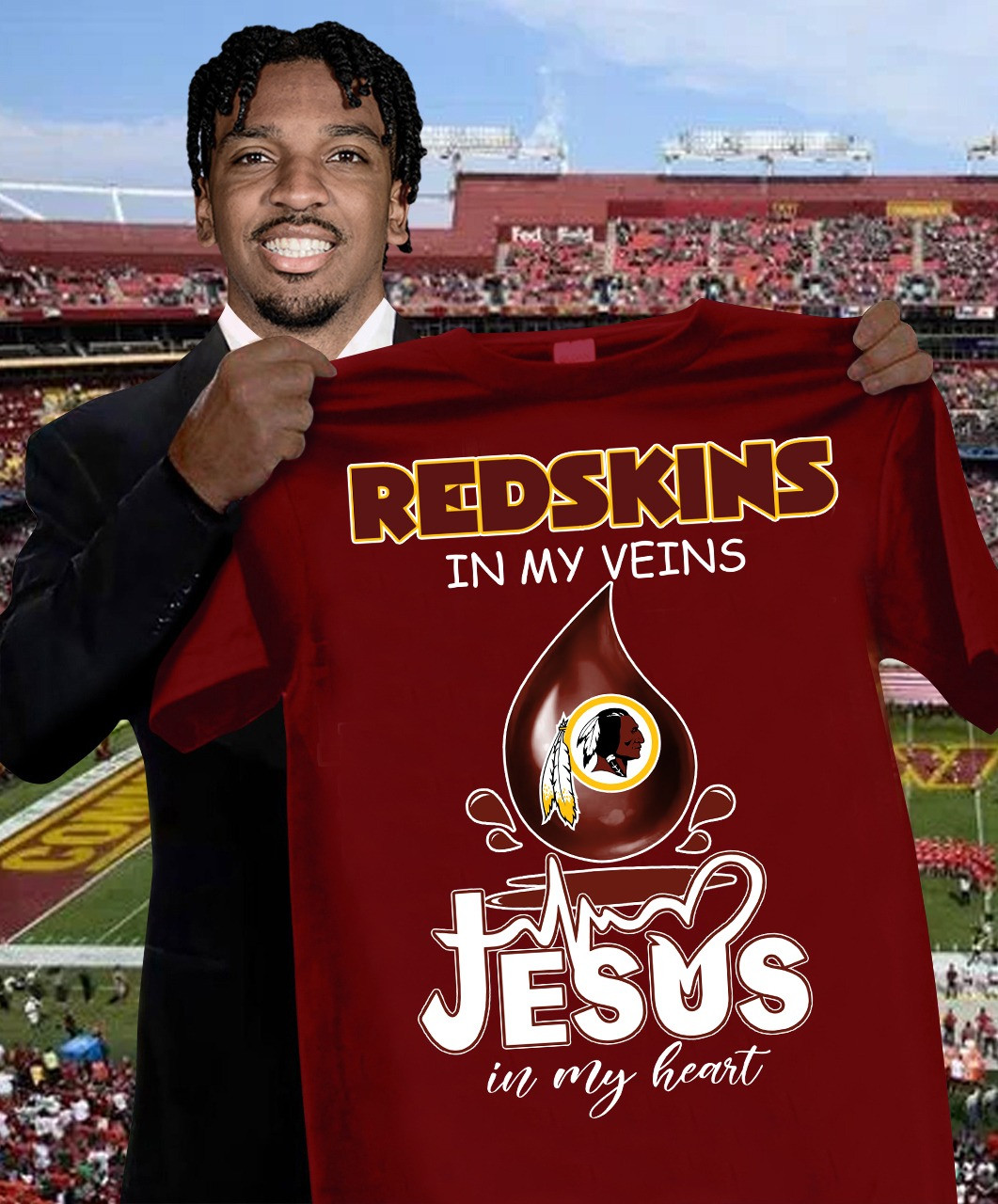 Redskins In My Veins Jesus In My Heart Shirt Washington Commanders Football Oregontrailrvpk Shirt