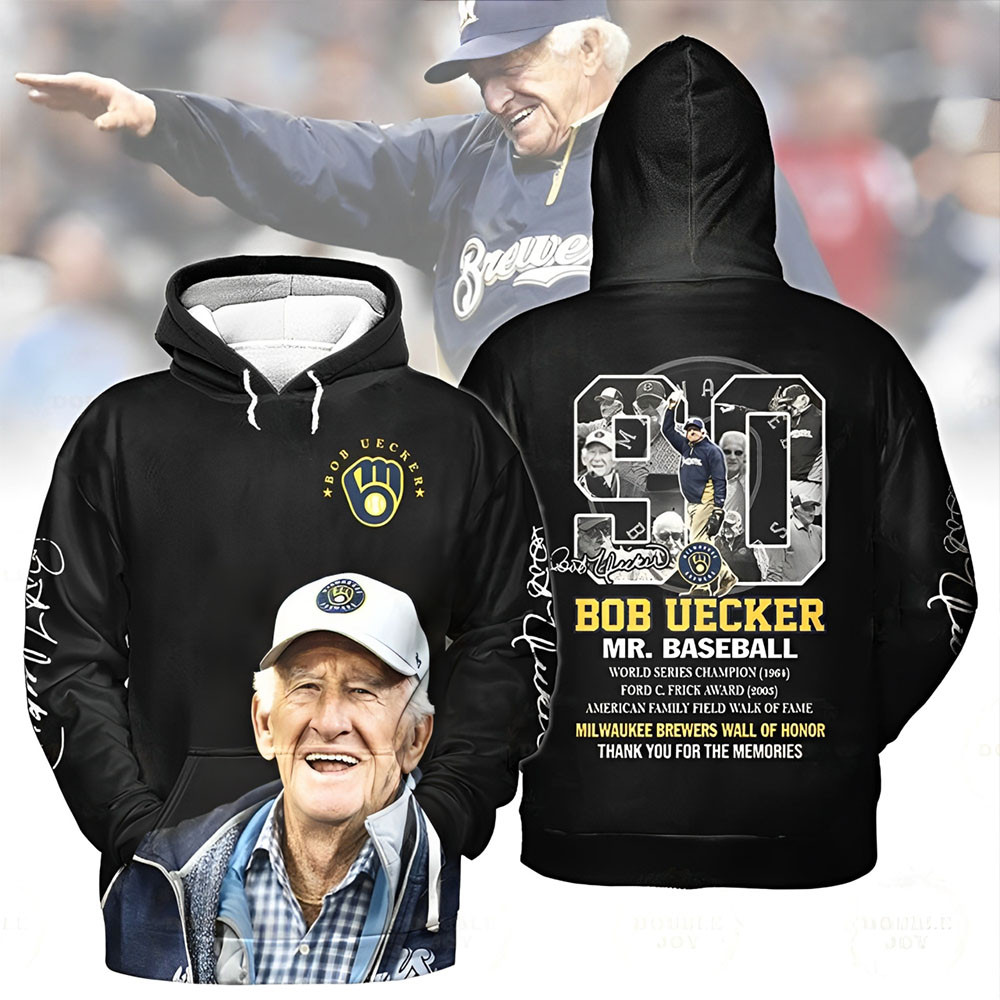 RIP Bob Uecker Mr.Baseball Milwaukee Brewers Hoodie Wall Of Honor Thank You For The Memories