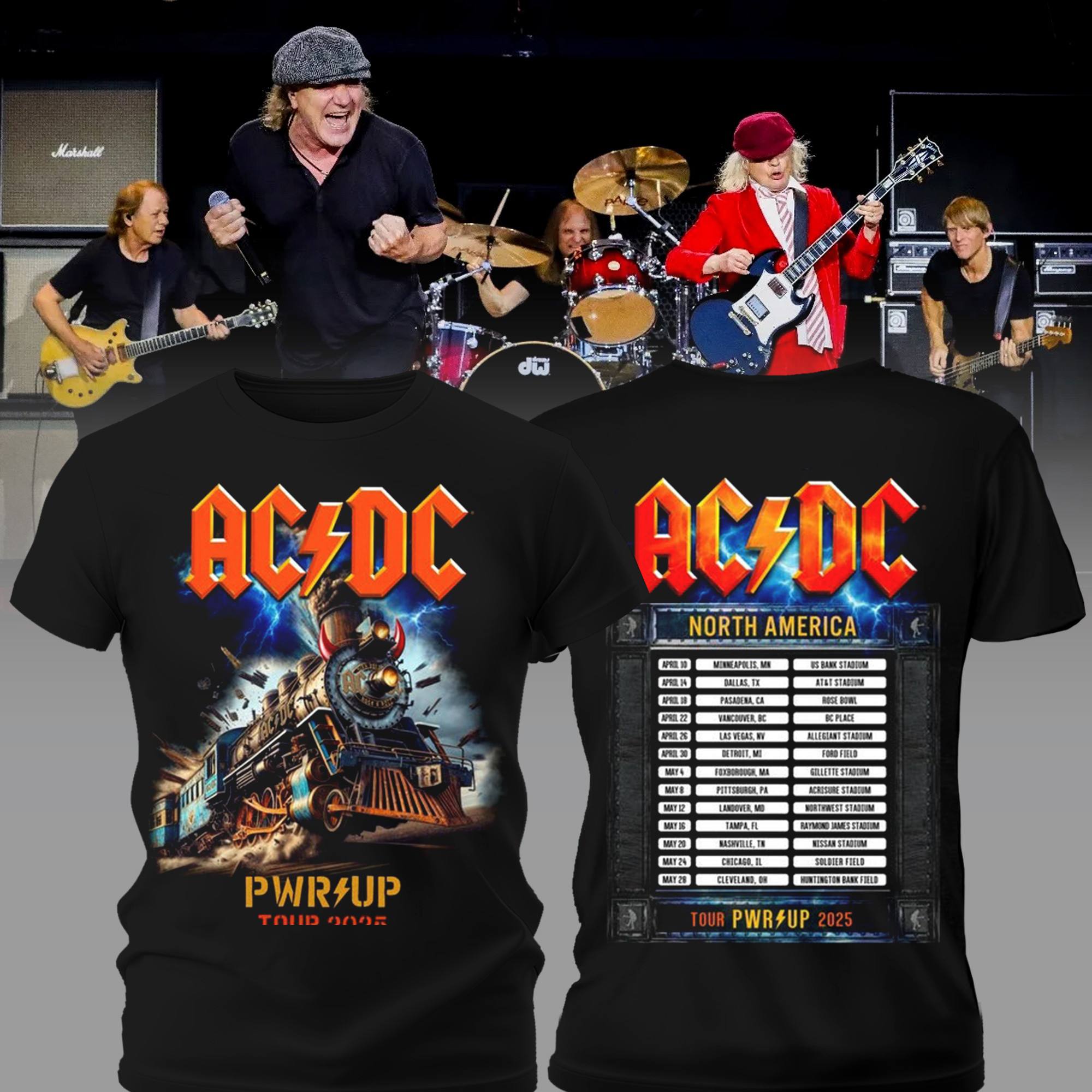 Rock N Roll Train PWR UP Tour T-Shirt Music Themed Oregontrailrvpk Shirt