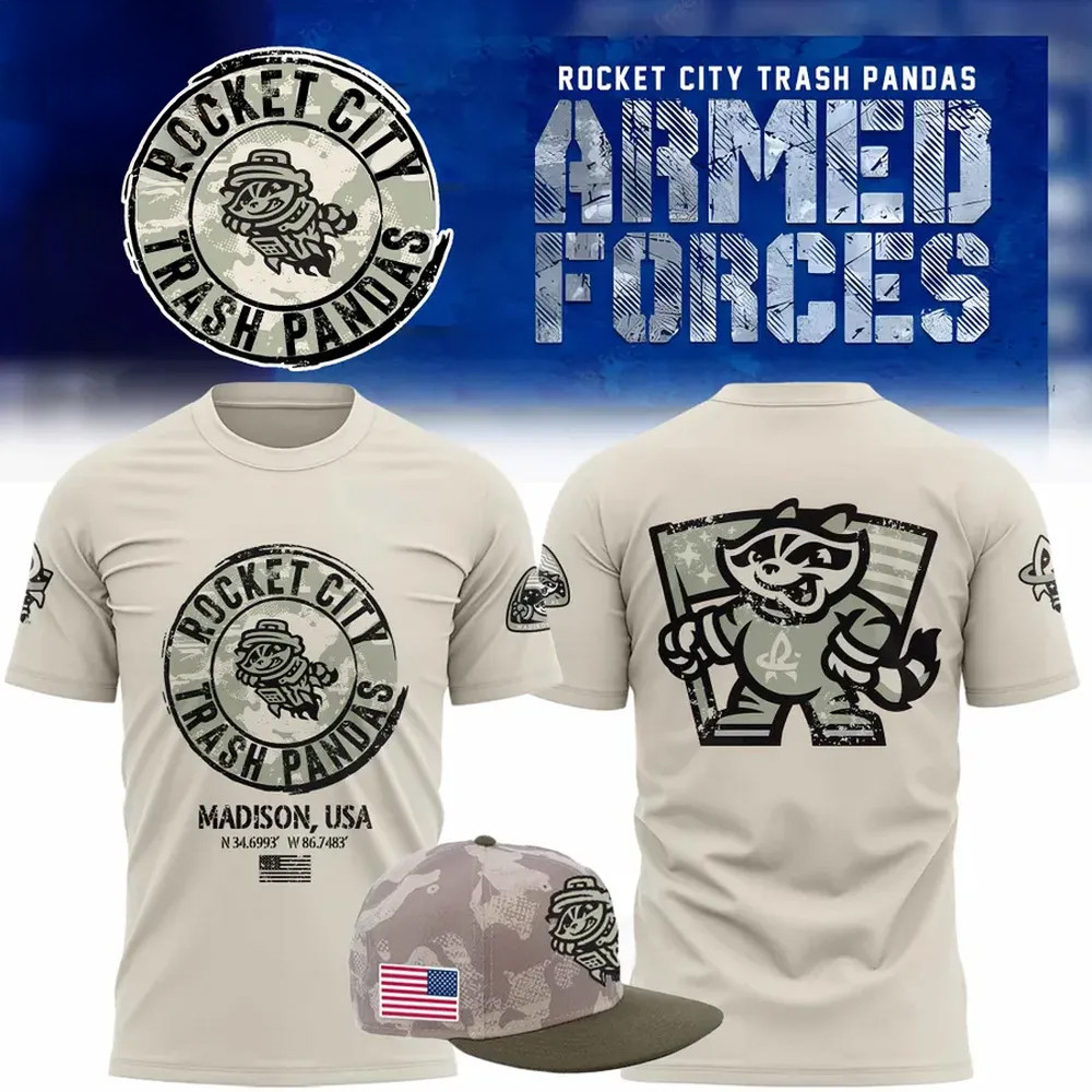 Rocket City Trash Pandas 2025 Armed Forces Shirt Presents For Baseball Lovers Oregontrailrvpk Shirt