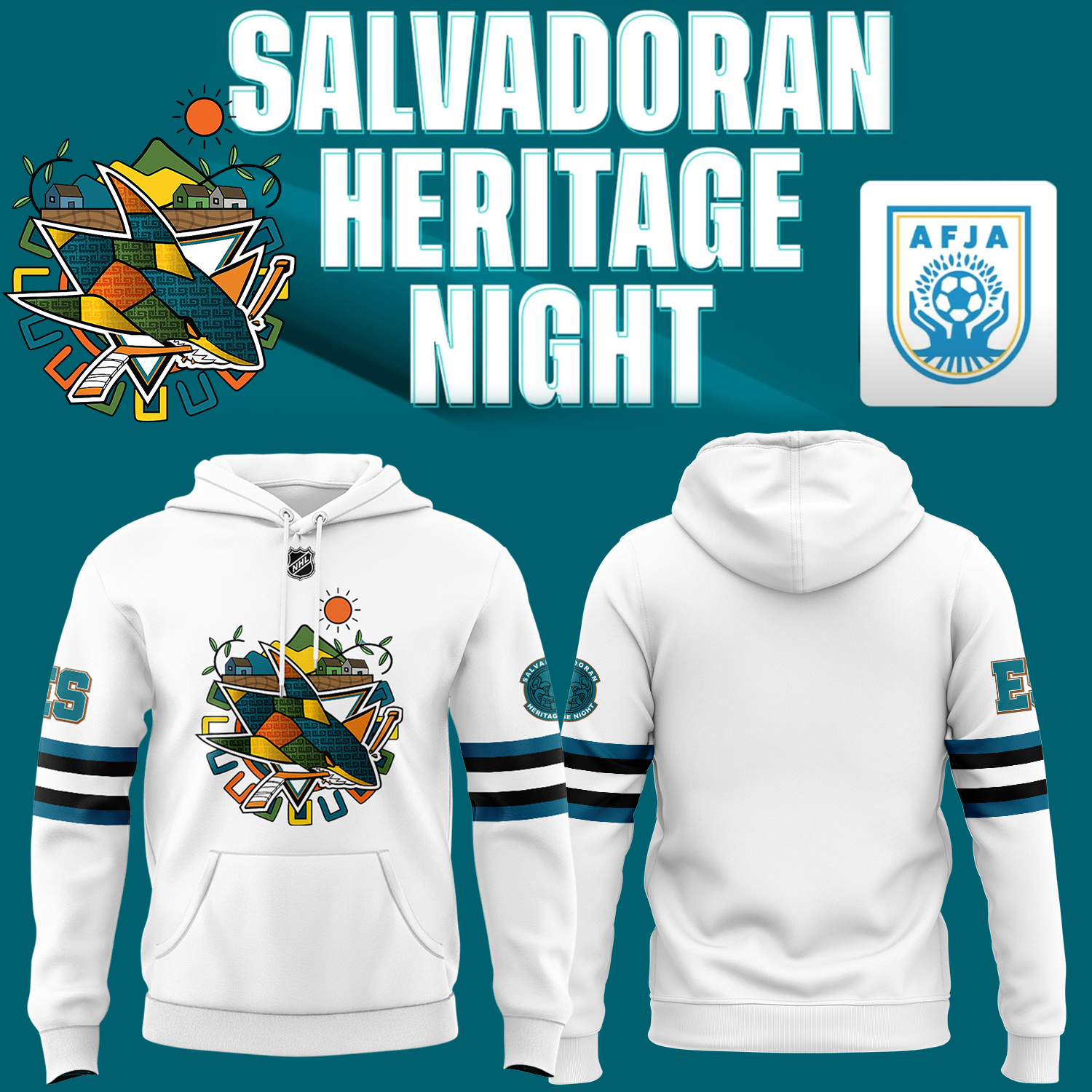 S.J Sharks Celebrate El Salvador Heritage Hoodie Best Gifts For Hockey Players