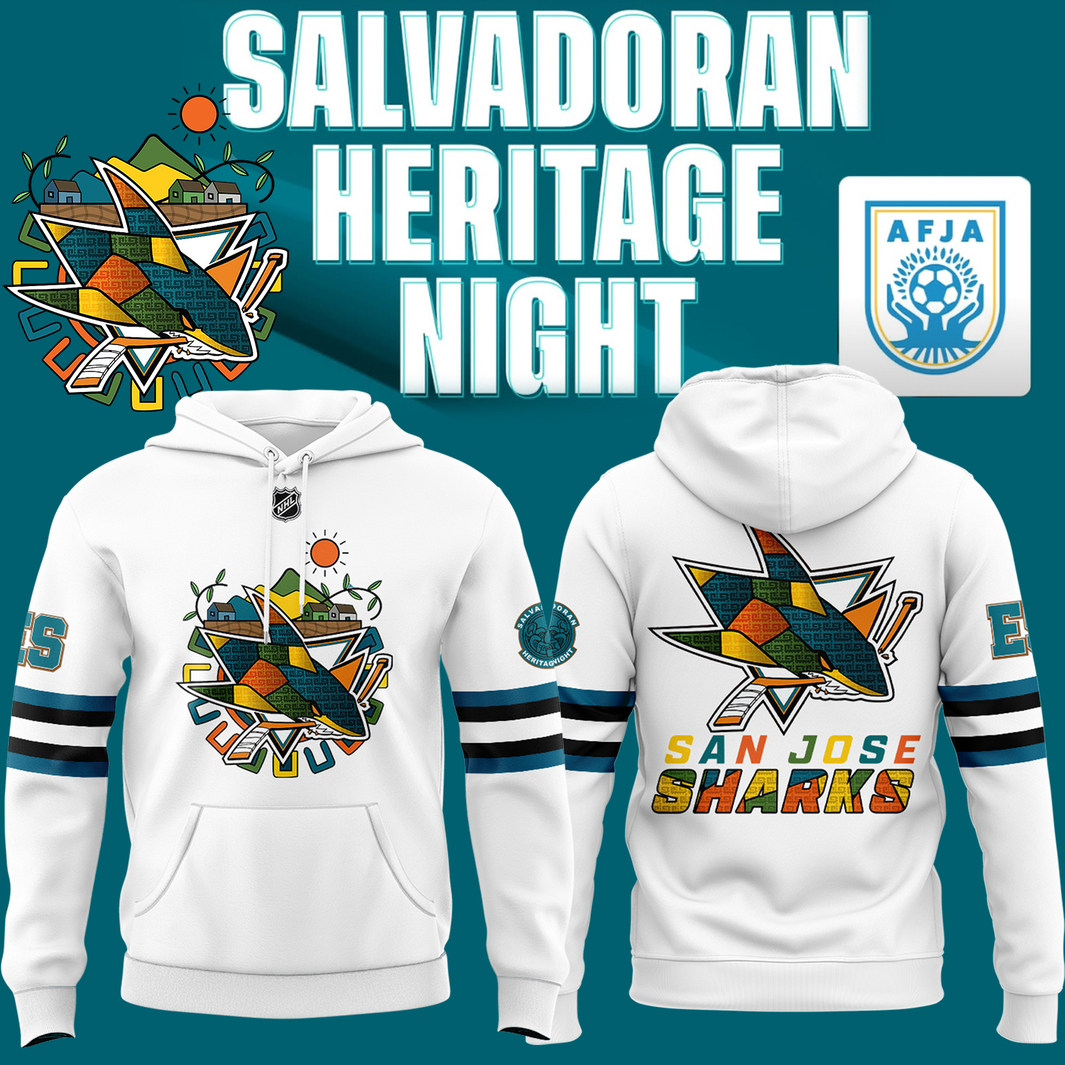 S.J Sharks Celebrate El Salvador Heritage Hoodie Best Presents For Hockey Fans