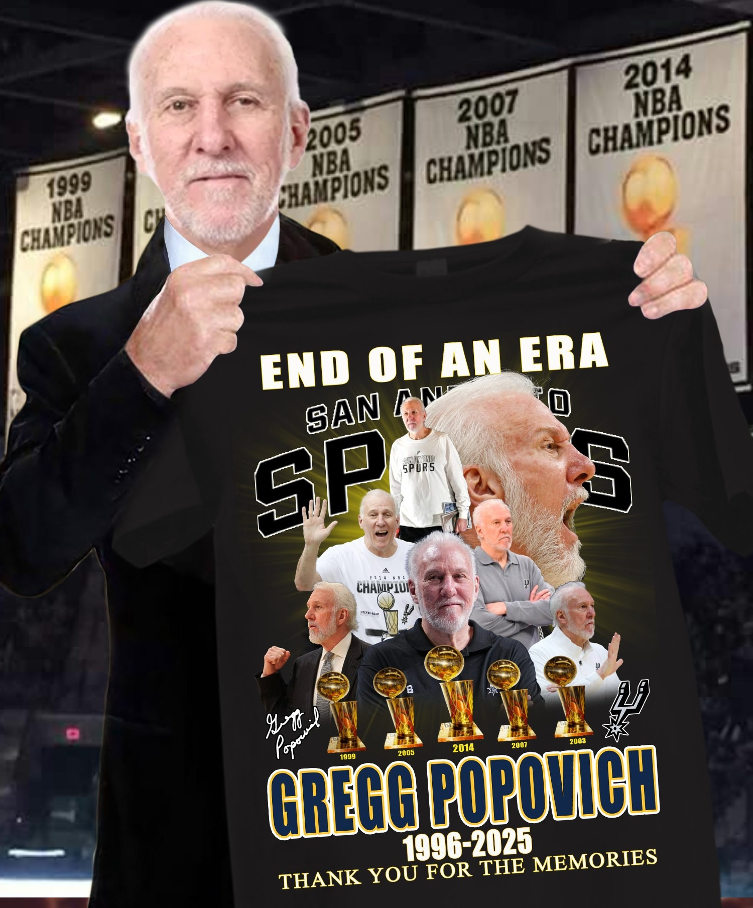 San Antonio Spurs End Of An Era Gregg Popovich 1996-2025 Thank You For The Memories Shirt Oregontrailrvpk Shirt