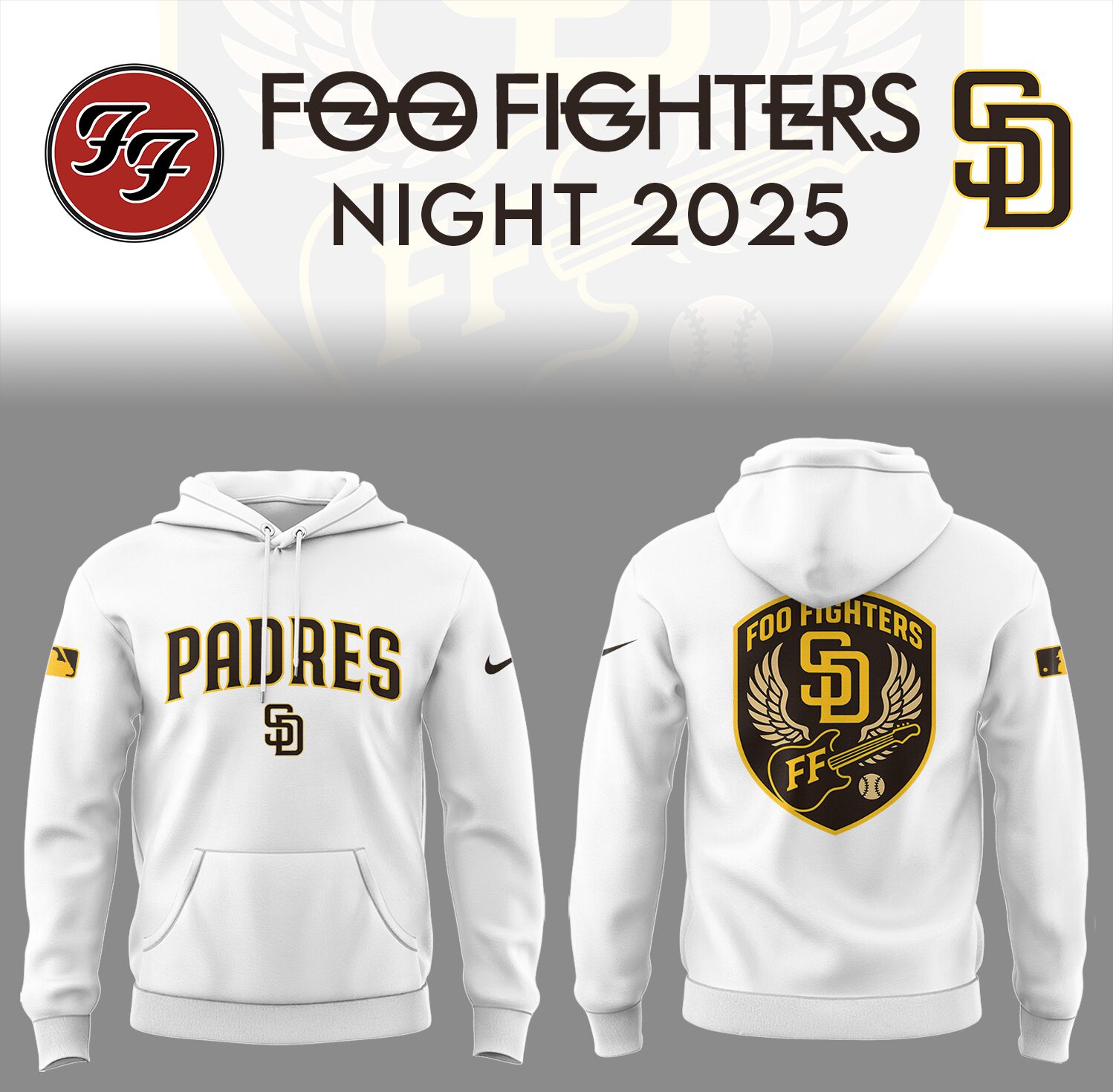 San Diego Padres Baseball Foo Fighter Night White Hoodie Baseball