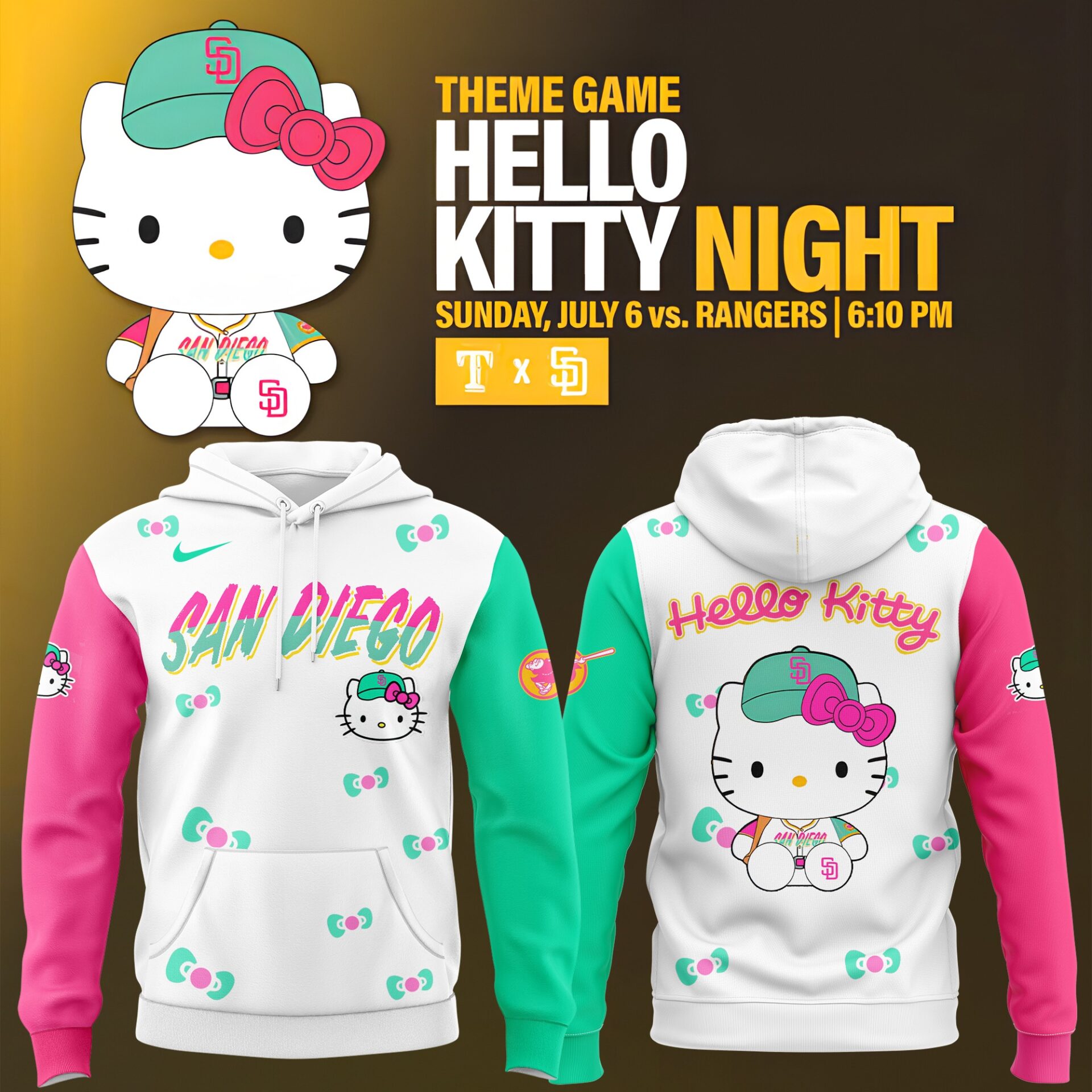 San Diego Padres Baseball x Hello Kitty Night Hoodie Gift For Baseball Lover
