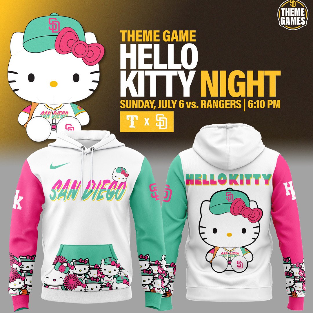 San Diego Padres x Hello Kitty Night Hoodie Presents For Baseball Lovers