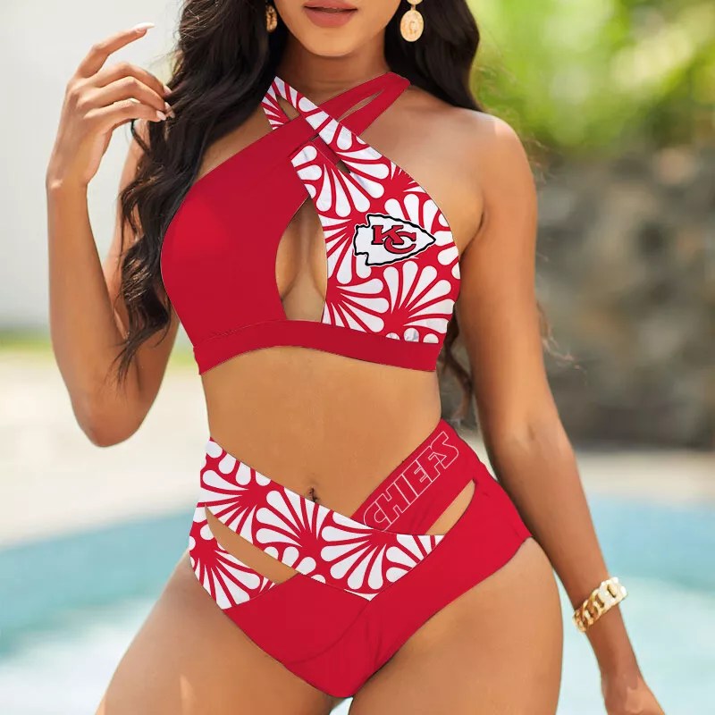 San Francisco 49Ers Womens 2Pcs Bikini Swimsuit Criss Cross Cutout Bathing Suit St2427