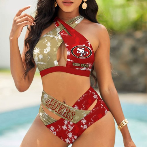 San Francisco 49Ers Womens 2Pcs Bikini Swimsuit Criss Cross Cutout Bathing Suit St5326