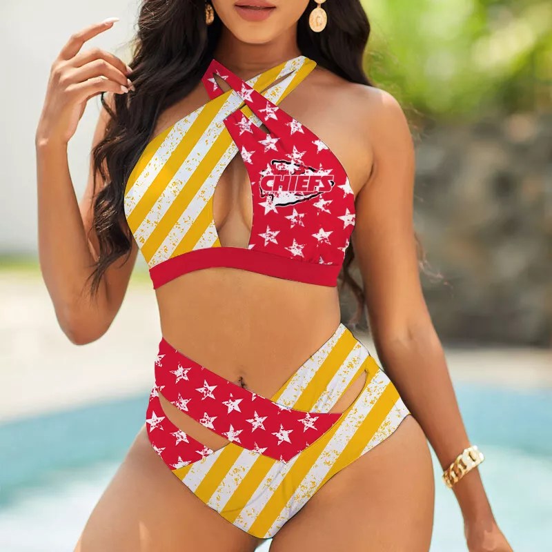 San Francisco 49Ers Womens 2Pcs Bikini Swimsuit Criss Cross Cutout Bathing Suit St7969